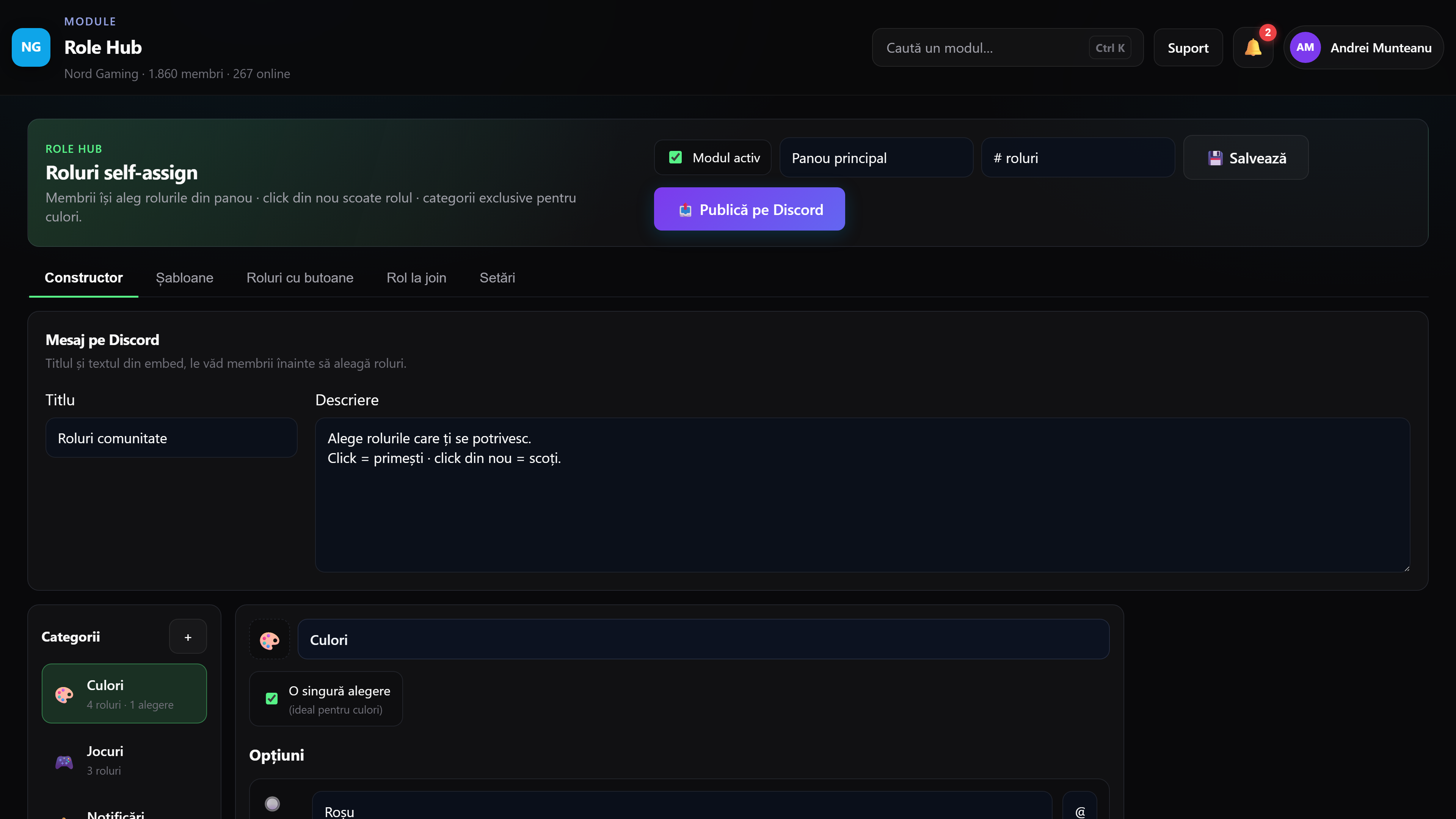 Dashboard Aivor, Role Hub
