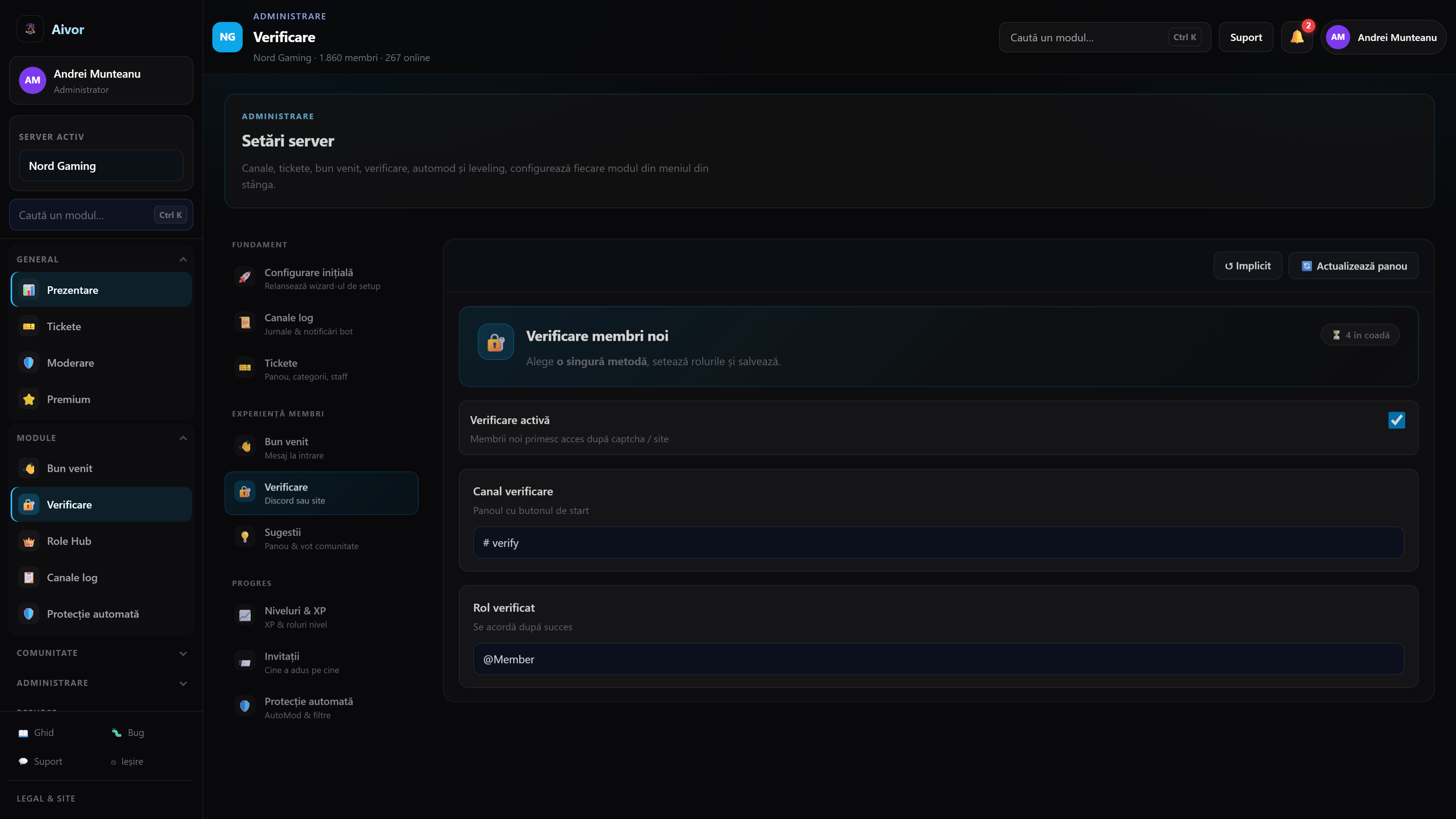 Dashboard Aivor, verificare